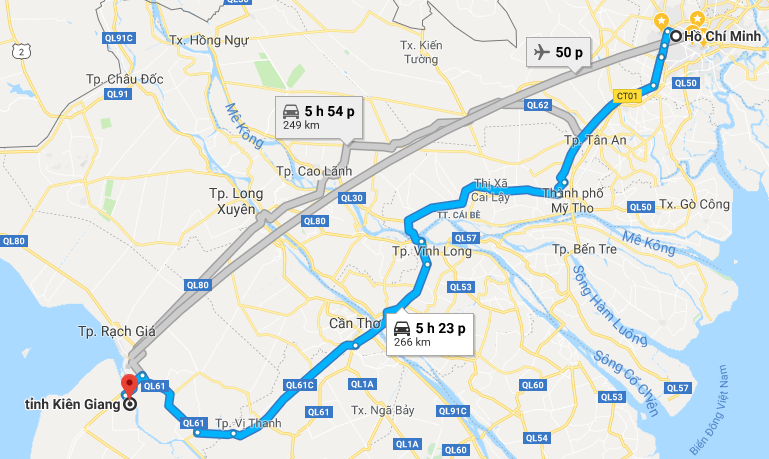 Khoảng cách từ TP.HCM đi Kiên Giang bao nhiêu km